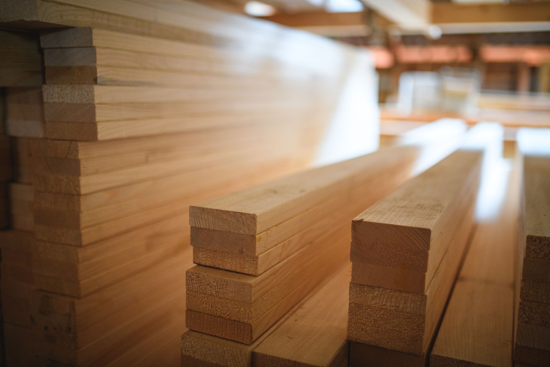 Piles Of Wood Material For Carpentry And Construction